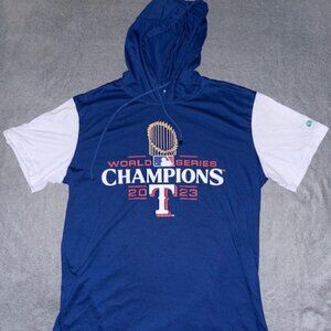 Texas Rangers 2023 World Series Champions Hooded T‑Shirt Men’s Size M Blue White